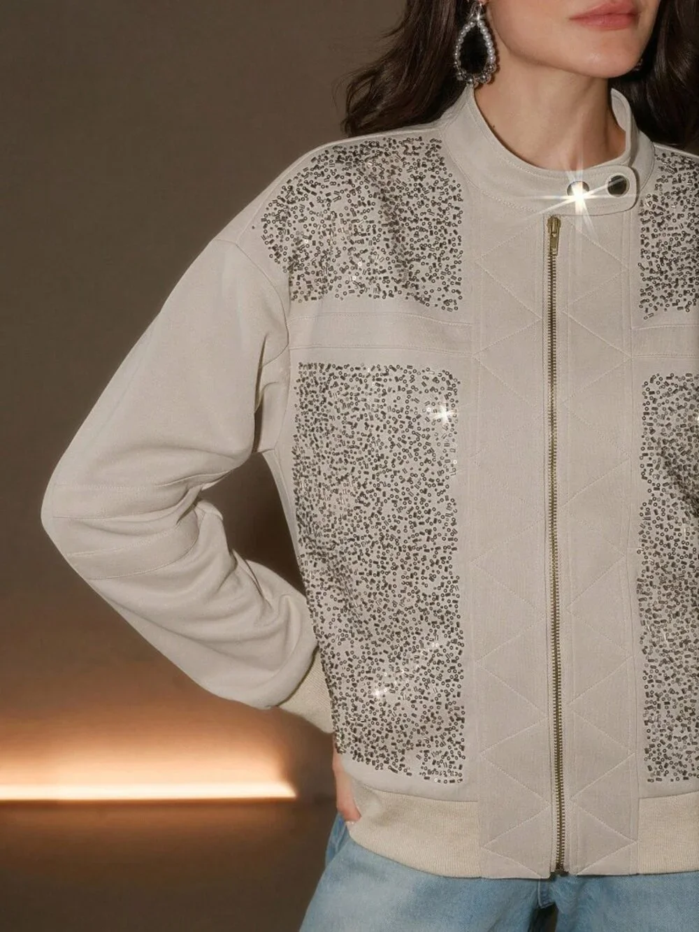 Khaki Casual Women'sKnit Embroidered Loose Jacket